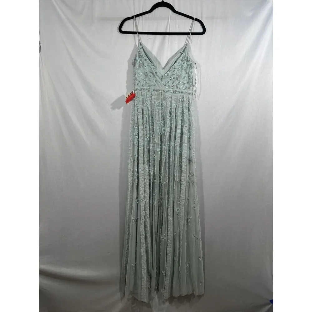 NWT Mac Duggal [ 0 ] 9166 Embellished Ruffled Spaghetti Strap A line Gown‎ Q844